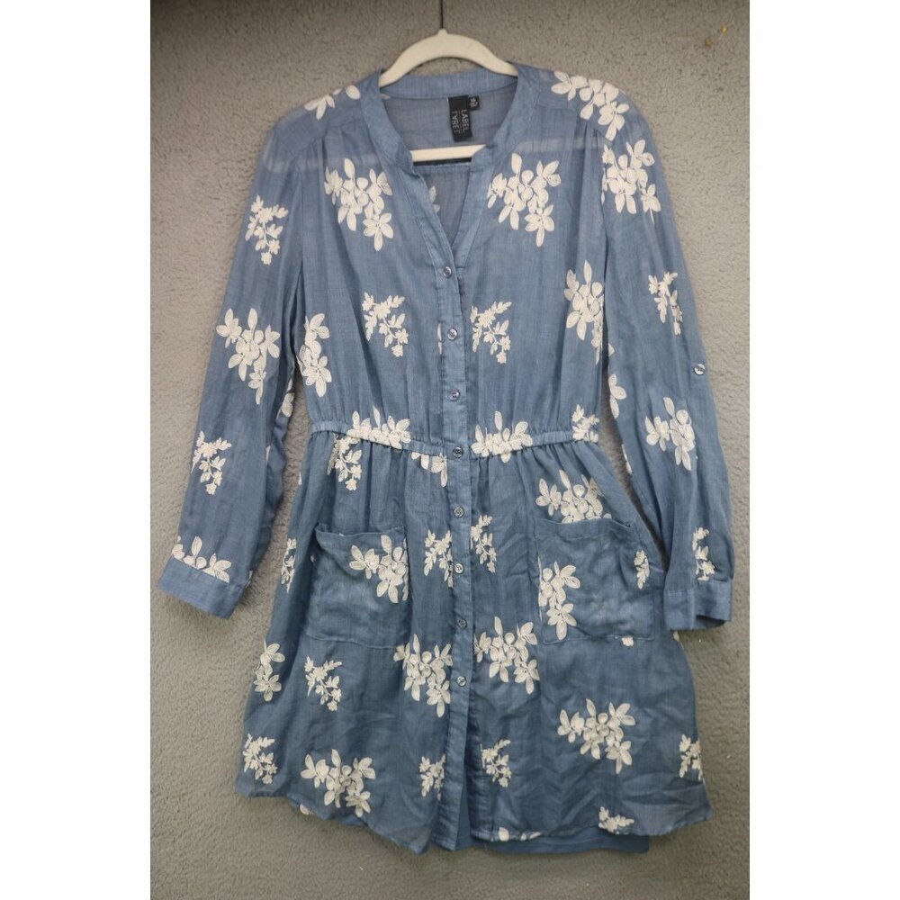 Label by‎ Five Twelve Long Roll Tab Sleeve Floral Emboridered Shirt Dress-10